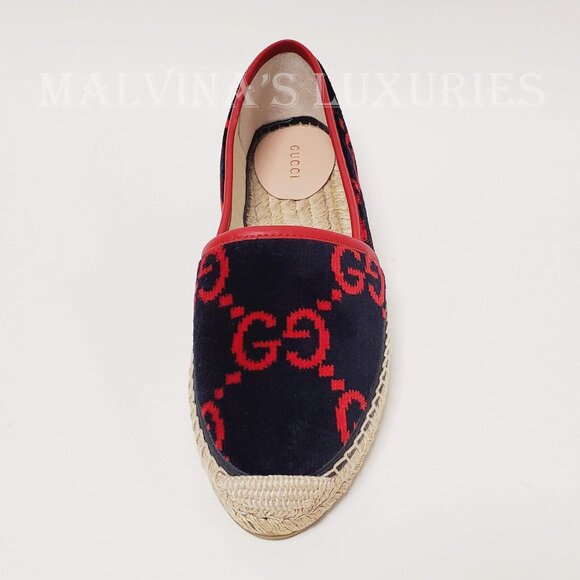 GUCCI SHOES TERRY CLOTH GG LOGO ESPADRILLE FLATS BLUE RED sz IT 36.5 US 6.5 - Picture 9 of 16
